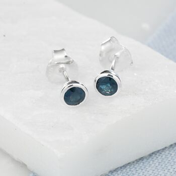 Sterling Silver September Birthstone Stud Earrings Sapphire, 3 of 4