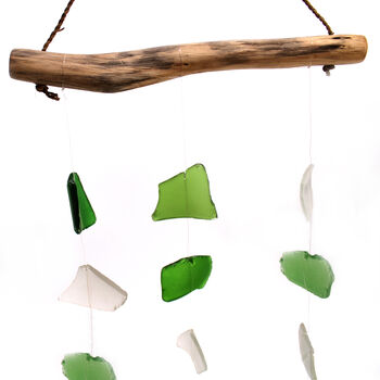 Recycled Glass Driftwood Mobile Green And White, 2 of 2