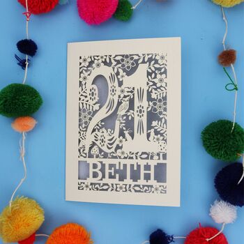 Personalised 21st Birthday Card Papercut Woodland Design, 8 of 10
