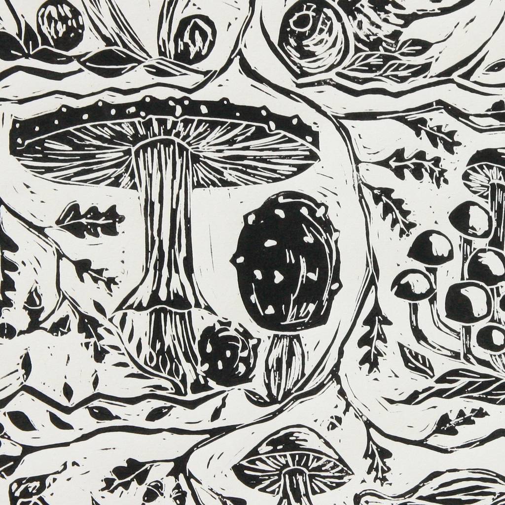 'a mischief of mushrooms' lino print by ruth keating ...