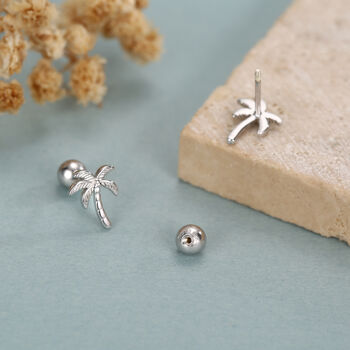 Sterling Silver Palm Tree 18 G Screw Back Earrings With Ball Backs, 6 of 11