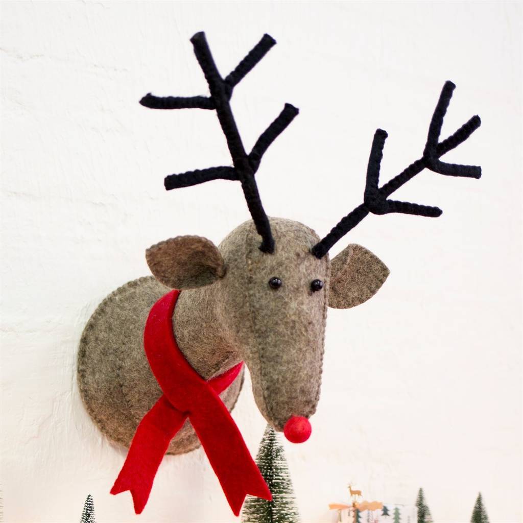 reindeer giant felt head christmas decoration by pink pineapple home