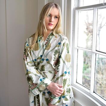 Pineapple And Bluebird Cotton Dressing Gown, 5 of 8