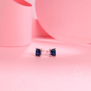 Emerald Cut Sapphire Blue Cz Stud Earrings, 2 of 12