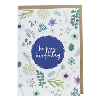 Blue Pressed Flowers Birthday Card, 3 of 3