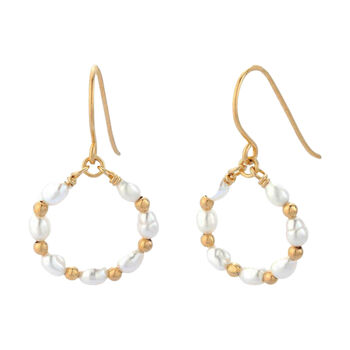 18ct Gold Plated Ivory Pearl Bead Drop Earrings, 3 of 7