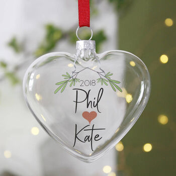 Couples Christmas Bauble Mistletoe Heart, 4 of 5