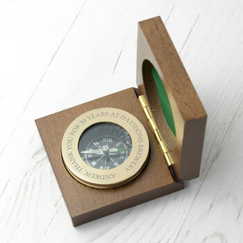 Custom Message Brass Compass And Wooden Box, 2 of 3