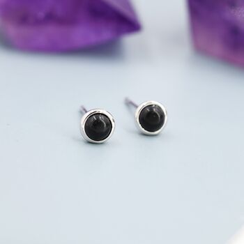 Sterling Silver Genuine Black Onyx Stud Earrings, 4 of 11