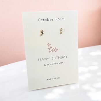 Birthday Birthstone Crystal Gold Plated Star Stud Earrings, 2 of 8