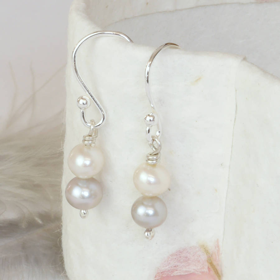 Handmade Scandi Style Ivory Grey Pearl Drop Earrings By Louise Mary ...