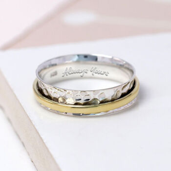 Personalised Dainty Silver And Brass Spinner Ring, 8 of 12