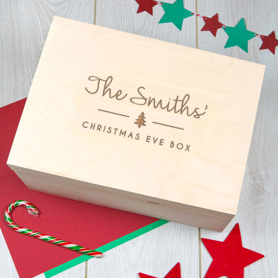 Large Personalized Christmas Eve Box Festive Holiday Decor Engraved Wooden Family Storage 