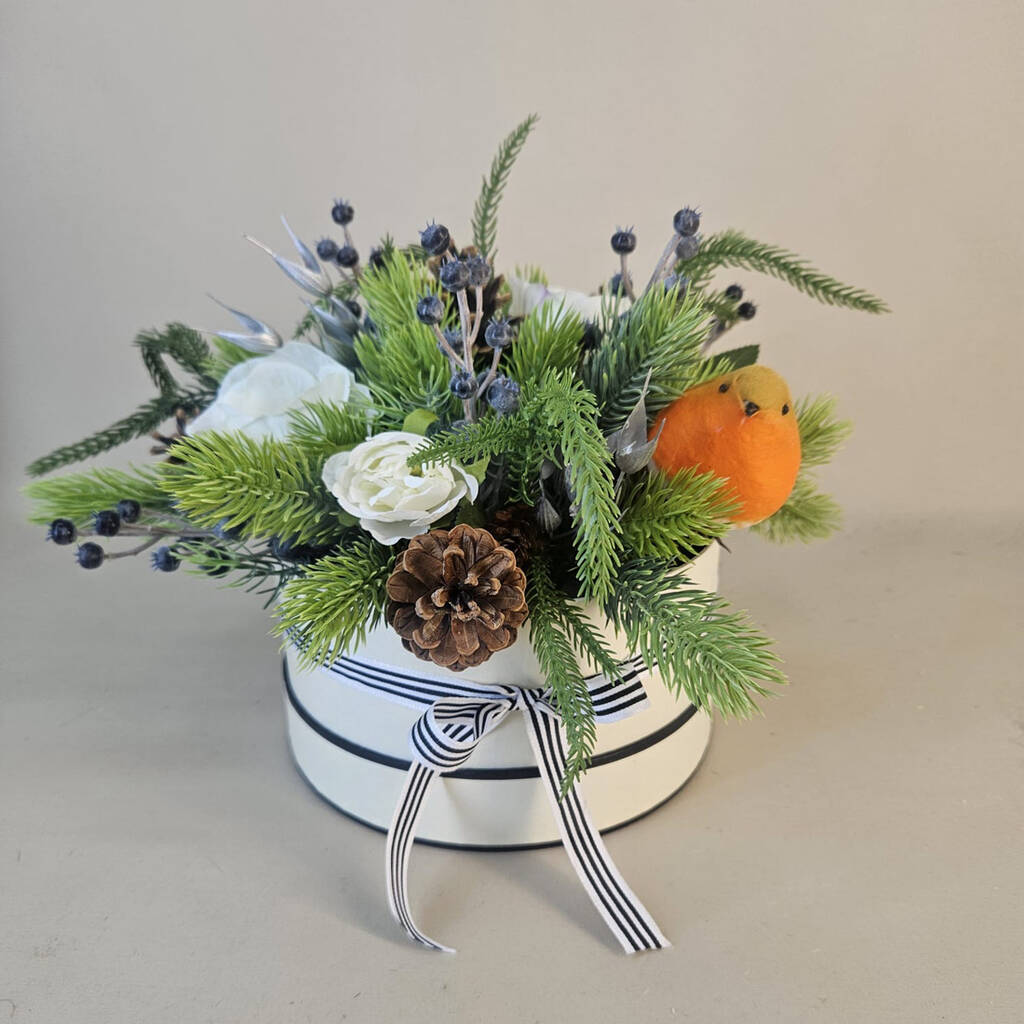 'Jolly Robin' Faux Flowers Hat Box, 1 of 2