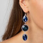 Midnight Blue Triple Drop Crystal Earrings, thumbnail 1 of 3