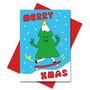 Cute Skateboard Rider Christmas Tree Merry Xmas Card, thumbnail 3 of 3