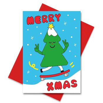 Cute Skateboard Rider Christmas Tree Merry Xmas Card, 3 of 3