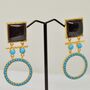 Black Onyx, Turquoise Gold Drop Earrings, thumbnail 4 of 6