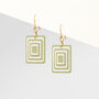 Green And Cream Geometric Rectangle Earrings • Gold Plated Sterling Silver Hooks, thumbnail 1 of 9