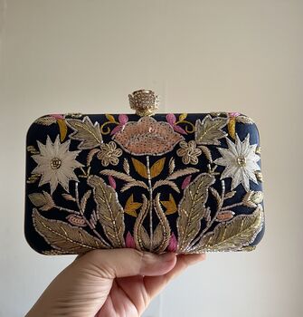 Valleta Blue Embroidered Clutch Made To Order, 3 of 9