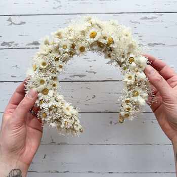 Daisy Chain Wedding Dried Flower Crown Headband, 4 of 4