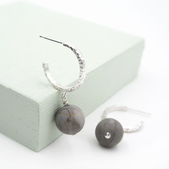 Textured Sterling Silver And Picasso Jasper Hoops, 3 of 6