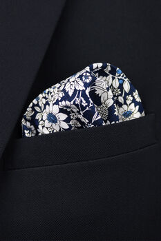 Wedding Handmade 100% Cotton Floral Print Tie In Navy, 2 of 8