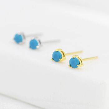 Sterling Silver Tiny Turquoise Cz Stud Earrings, 4 of 12