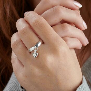 Sweetheart Recycled Silver Heart Charm Ring, 7 of 9