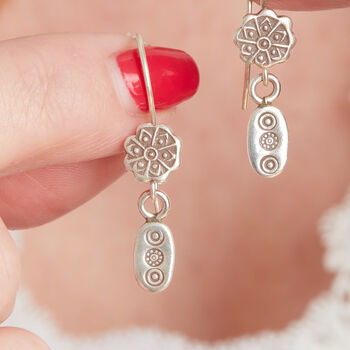 Oxidised Stamped Silver Boho Earrings, 2 of 7
