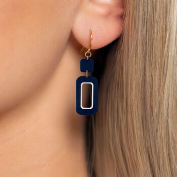 Navy And Pearlescent White Rectangle Earrings, 2 of 8