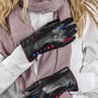 Soft Black Leather Gloves With Colour Detail, thumbnail 1 of 9