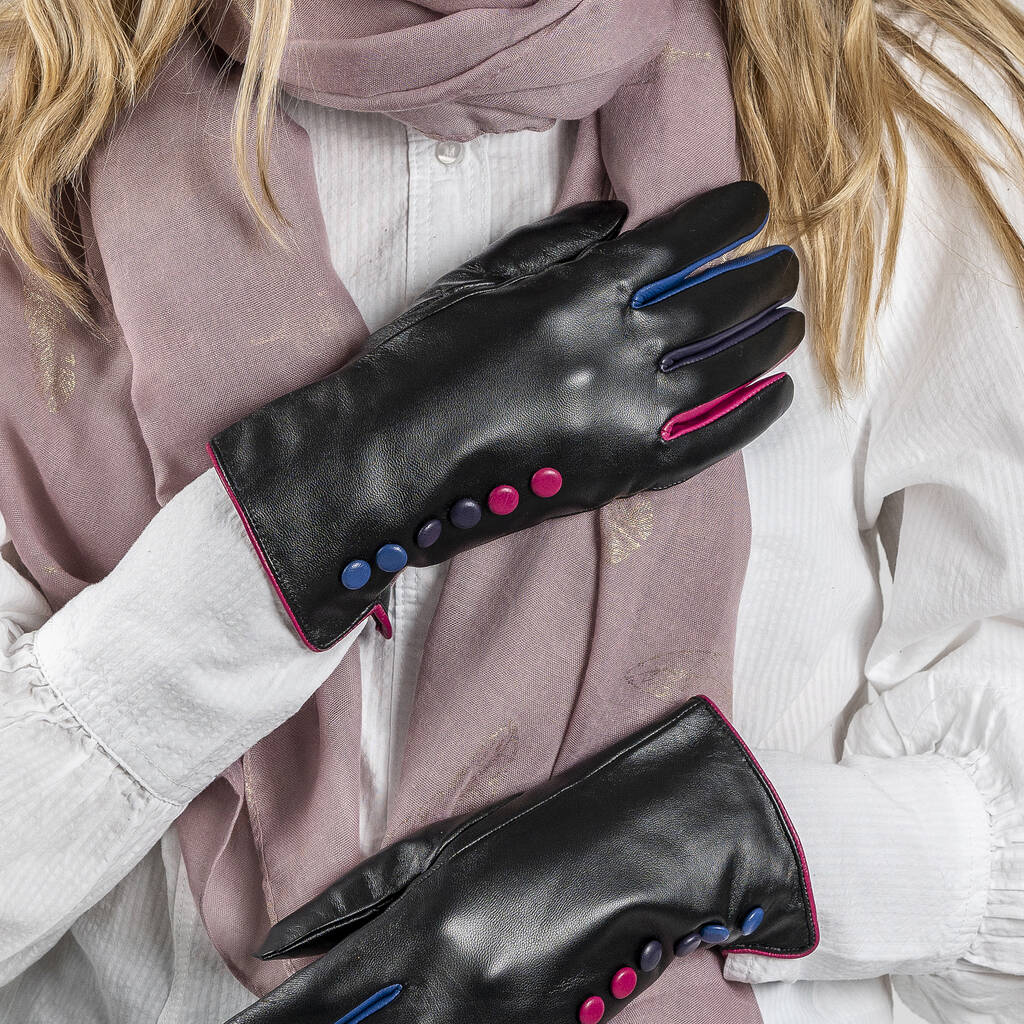 Soft Black Leather Gloves With Colour Detail, 1 of 9
