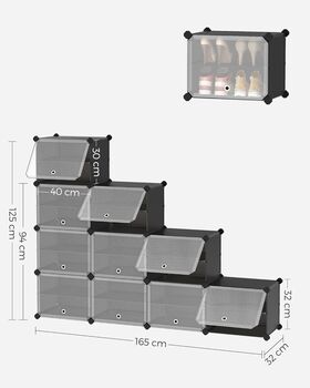 Ten Slot Interlocking Shoe Rack Storage Cabinet Black, 2 of 8