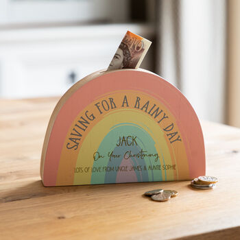 Personalised Rainbow Money Box For Christening Baptism, 5 of 5