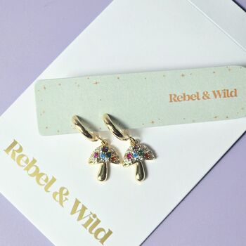Rainbow Mushroom Huggie Hoop Earrings, 4 of 6