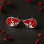 Girls Sterling Silver Red Panda Stud Earrings, thumbnail 5 of 7
