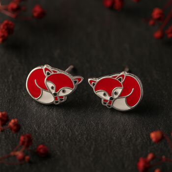 Girls Sterling Silver Red Panda Stud Earrings, 5 of 7