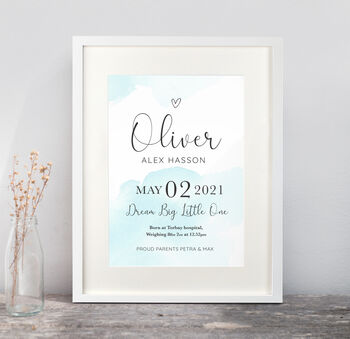 Personalised Baby Details Watercolour Print, 3 of 7