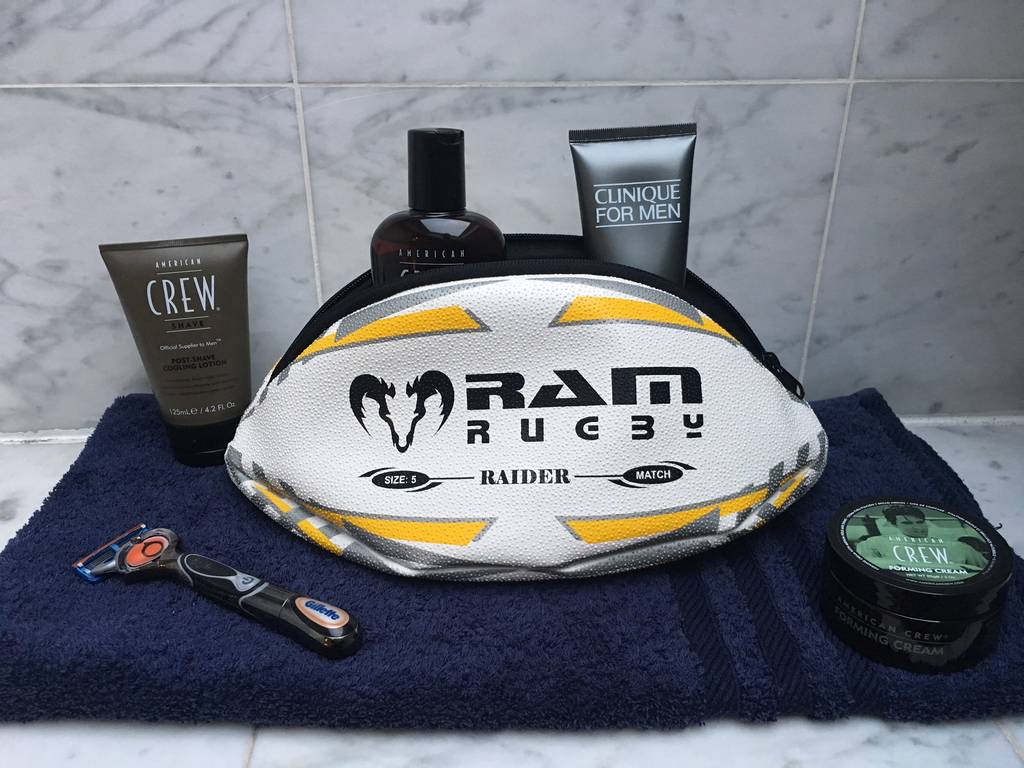 rugby ball wash bag real rugby ball material by uber games