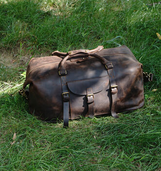 Genuine Leather Holdall With Front Pocket Detail, 8 of 12