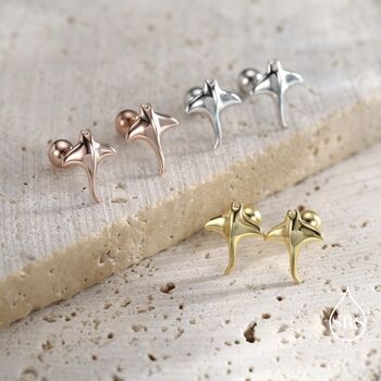Sterling Silver Manta Ray Screw Back / Internally Threaded Flat Back / Stud Earrings, 4 of 12