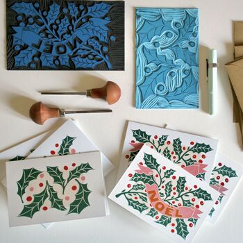 Luxury Linocut Holly Greeting Cards Set Of Six, 2 of 10