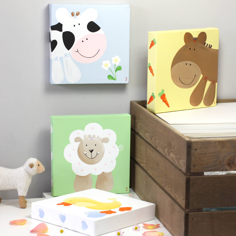 farm original animal canvas, hand painted by liza j design