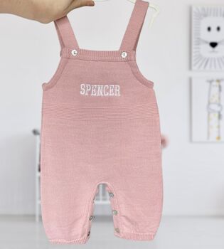 Dusty Pink Luxury Knitted Baby Dungarees, 2 of 3