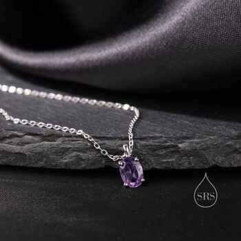 Tiny Genuine Amethyst Crystal Oval Pendant Necklace, 5 of 10