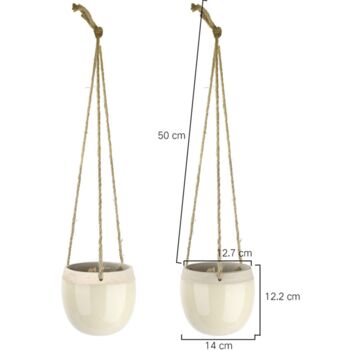 Pack Of Two Ceramic Hanging Pots With Jute Rope, 4 of 12