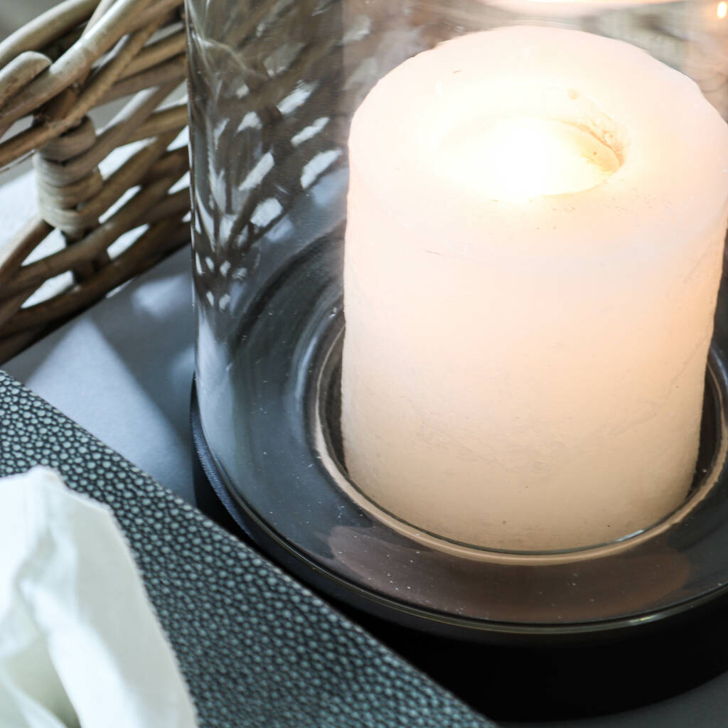 Large Black Wood And Glass Candle Holder By Marquis & Dawe