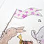 Personalised Pink Animals On Parade Nursery Art Print, thumbnail 4 of 11