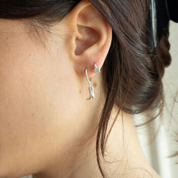 Sterling Silver Cz Star Bezel Huggie Hoop Earrings, 4 of 6